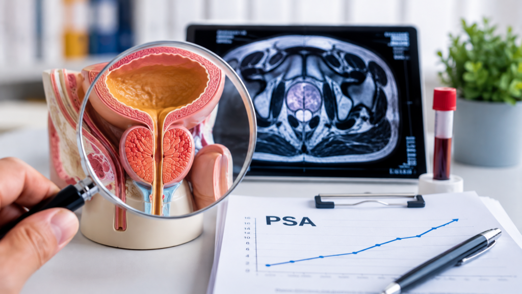 Elevated PSA Melbourne prostate assessment showing prostate anatomy, PSA blood testing and prostate MRI.