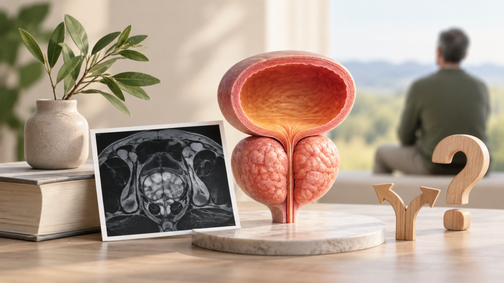 High PSA level with enlarged prostate, prostate MRI and urinary symptoms